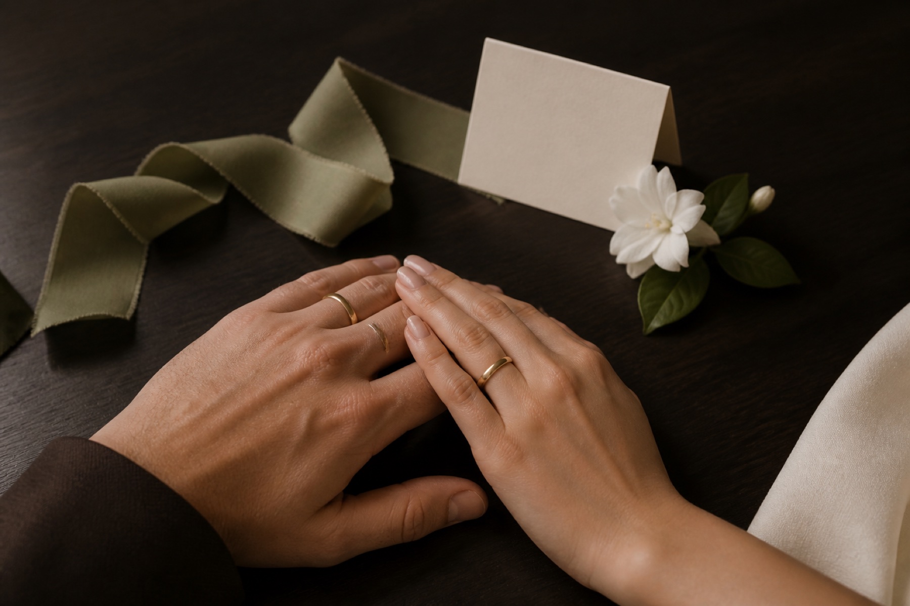 An intimate candlelit wedding table beside a calm lake